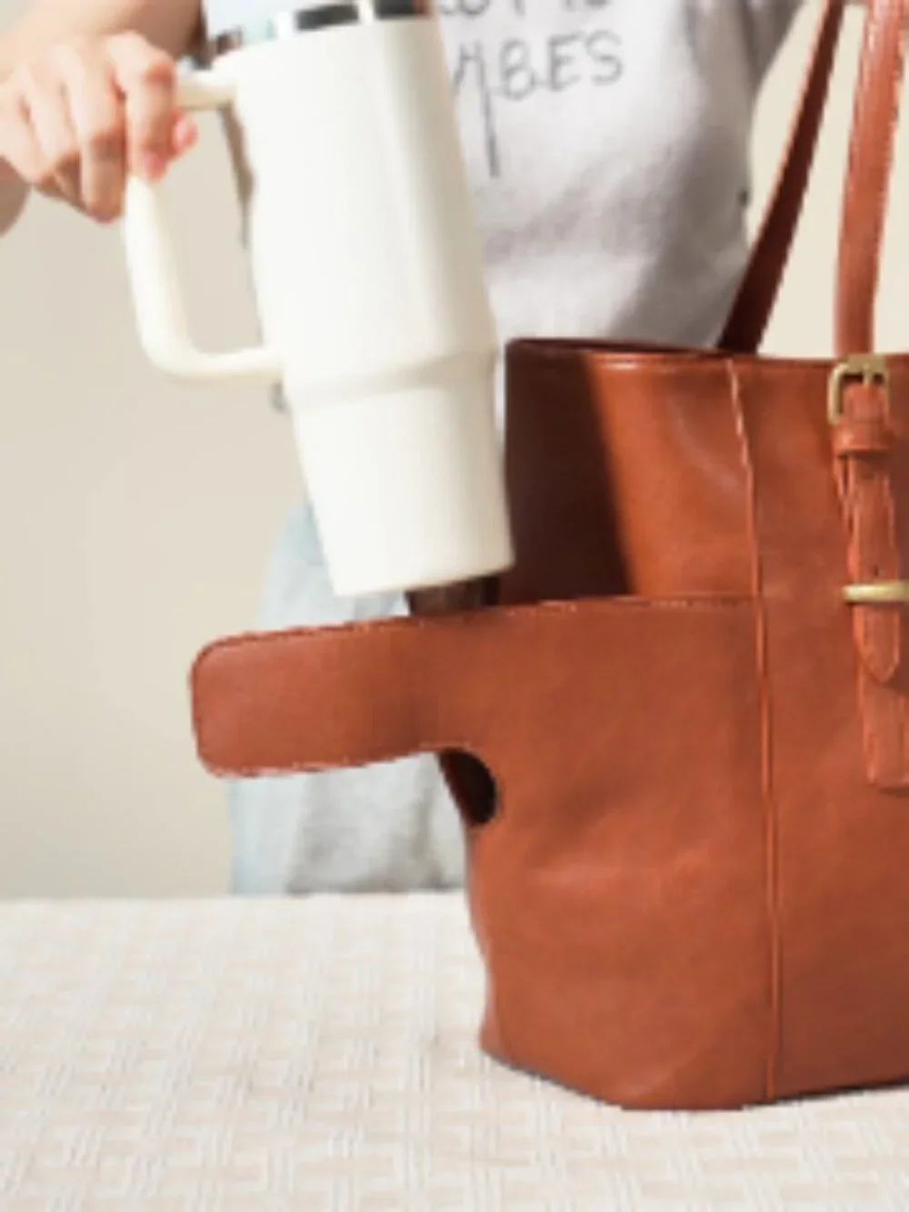 Vintage Leather Laptop Tote Bag for Women 15.6 Inch Work Bag with Water Bottle